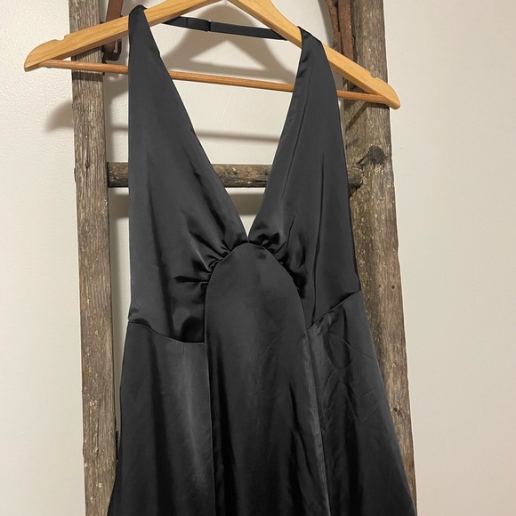 Free People Black V-Neck Open Back Satin Maxi Slip Dress - Picture 2 of 10